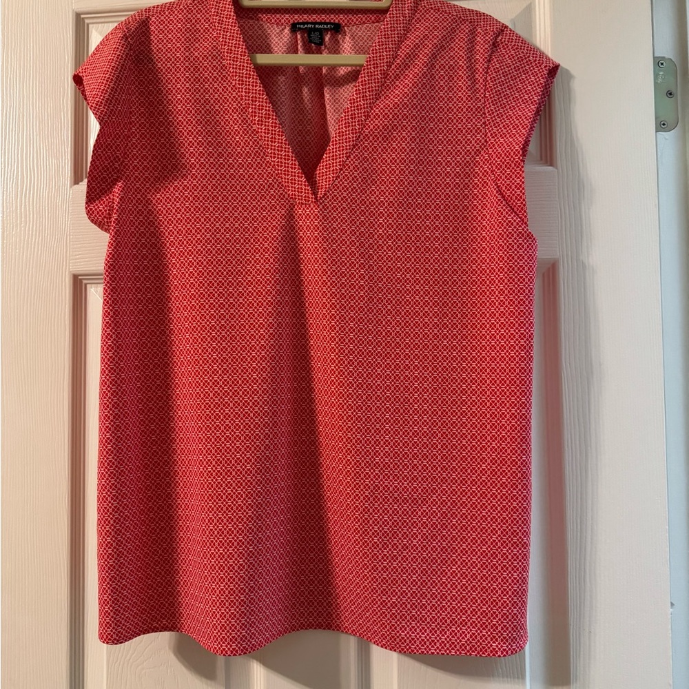 Hilary Radley Red Patterned Cap-Sleeve V-Neck Blouse